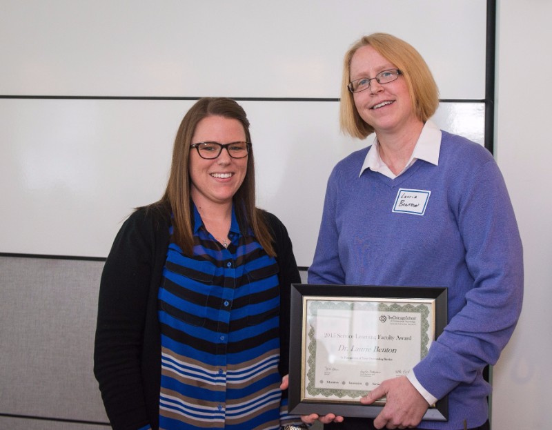 Service Learning Faculty Award - Dr. Laurie Benton, Forensic Psychology department, pictured with Emily Hancock